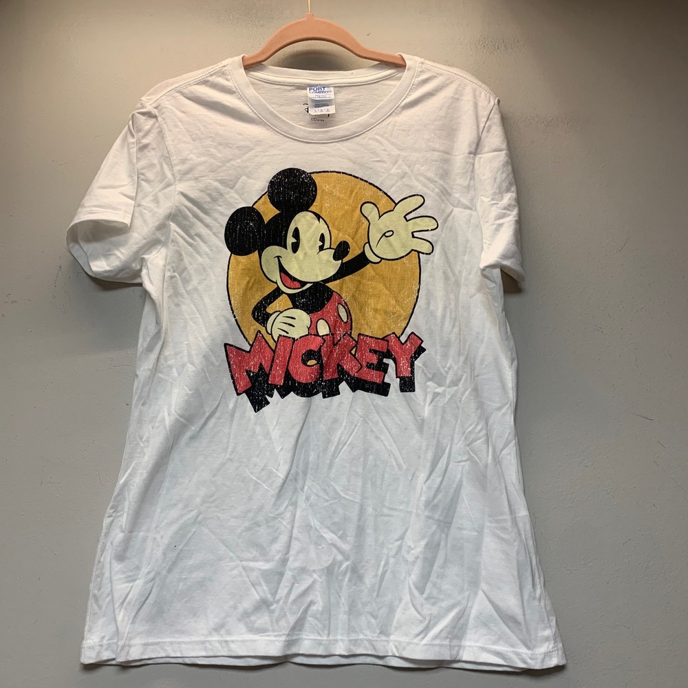Disney Mickey Mouse Graphic Tee Ladies Large White Port & Company Excellent L
